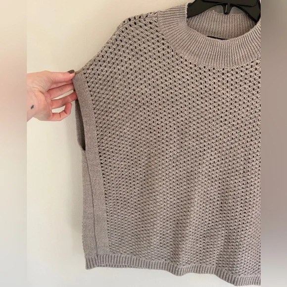 EILEEN FISHER Merino Wool Open Knit Boxy Mock Sweater Lagenlook Quiet Luxury | S - Picture 4 of 12